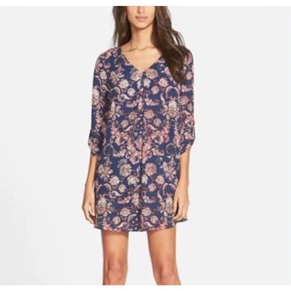 Womens Anthropologie Lush Floral Print V Neckline 3/4 Sleeve Spring Dress - SZ M